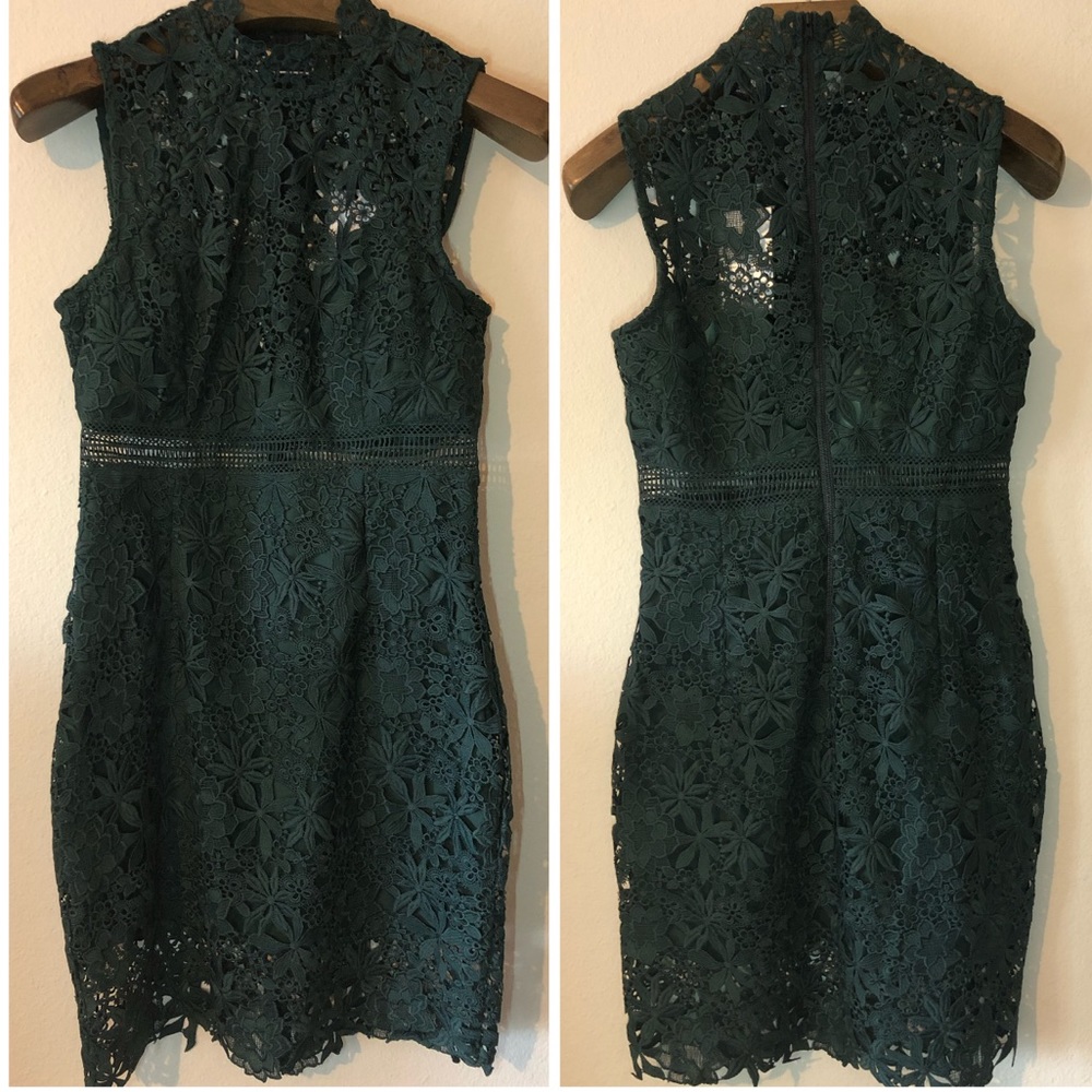 Bardot high neck sleeveless lace sheath dress